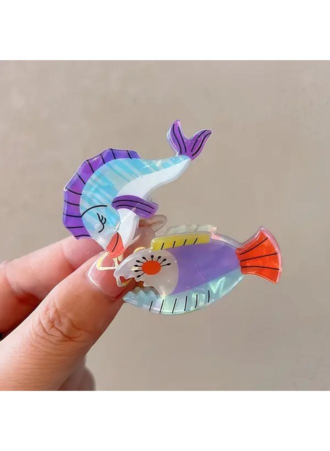 مشابك شعر صغيرة على شكل سمكة خضراء 2 قطعة تصميم صدفة لطيف مادة حمض الخليك إكسسوارات عطلة الشاطئ - Image 5
